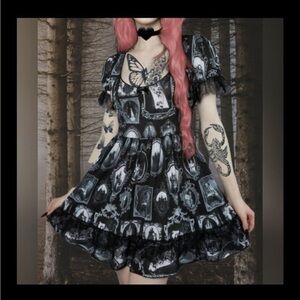 Widow Forgotten Memories Gothic Black and Gray Dress with Lace Trim